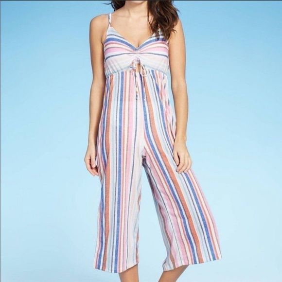 XHILARATION Striped Cropped Coverup Jumpsuit  - Picture 5 of 9
